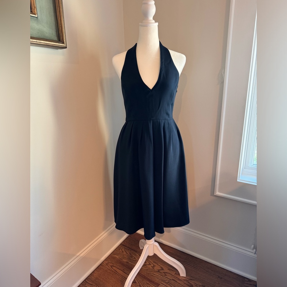 J.Crew, halter top, pleated skirt, navy blue, silk cocktail dress